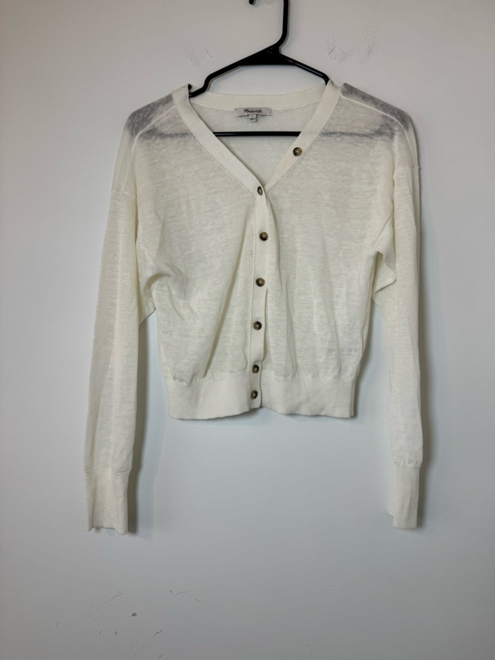 Madewell Linen Blend Cropped Cardigan Ivory Button Front Size S